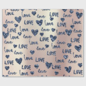 Extravagant Hearts Blue Navy Rose Glitzer Liebe Va Geschenkpapier (Flach)
