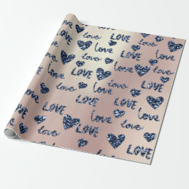 Extravagant Hearts Blue Navy Rose Glitzer Liebe Va Geschenkpapier