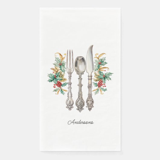 Extravagant Holiday Silverware Personalisiert Pape Serviette (Vorderseite)
