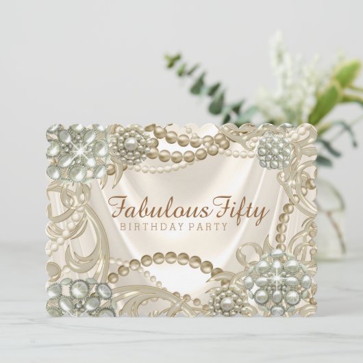 Extravagant Hollywood Glam Pearl Birthday Party Einladung (Stehend Vorderseite)
