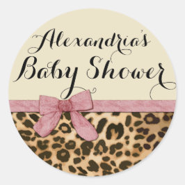 Extravagant Leopard Pink Bow Girl Babydusche Runder Aufkleber