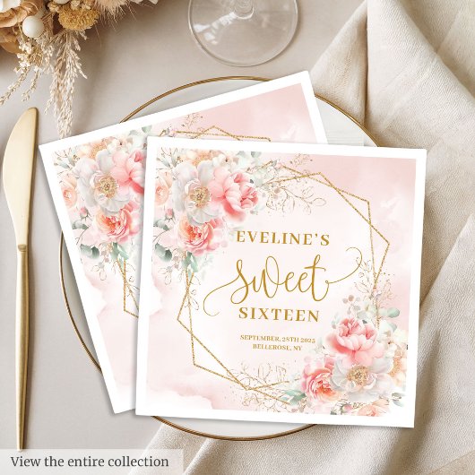 Extravagant Light Pink Gold Blume Sweet 16 Birthda Serviette