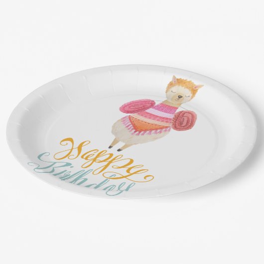 Extravagant Llama Birthday Pappteller (Schrägansicht)