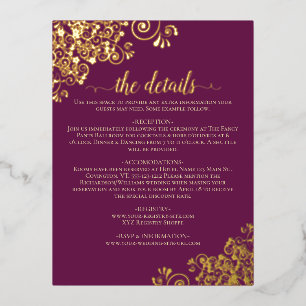 Extravagant Magenta Plum Gold Foil Wedding Details Folie Einladungspostkarte