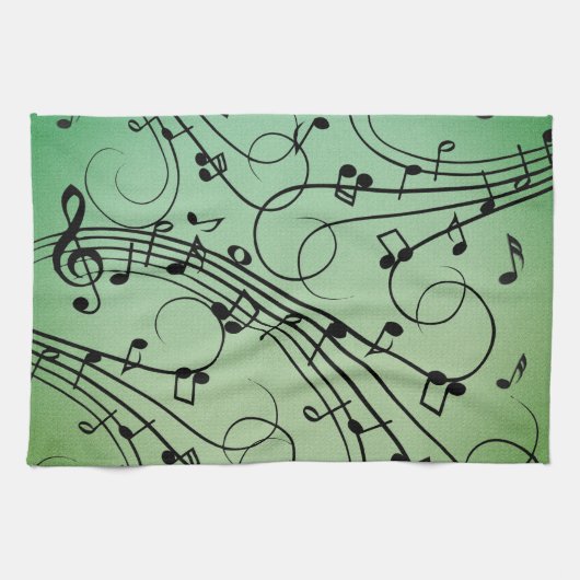 Extravagant Notes Green Music Design Geschirrtuch (Horizontal)