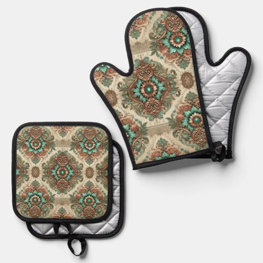 Extravagant Ofenhandschuh & Topflappen-Set (Vorderseite/Rückseite)