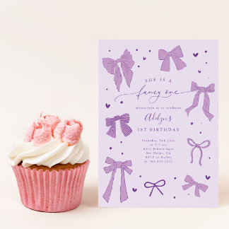 Extravagant ONE Coquette Bow Lila Geburtstagsparty Einladung