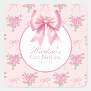 Extravagant One Pink Coquette Bow Geburtstag Quadratischer Aufkleber