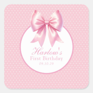 Extravagant One Pink Coquette Bow Geburtstag Quadratischer Aufkleber