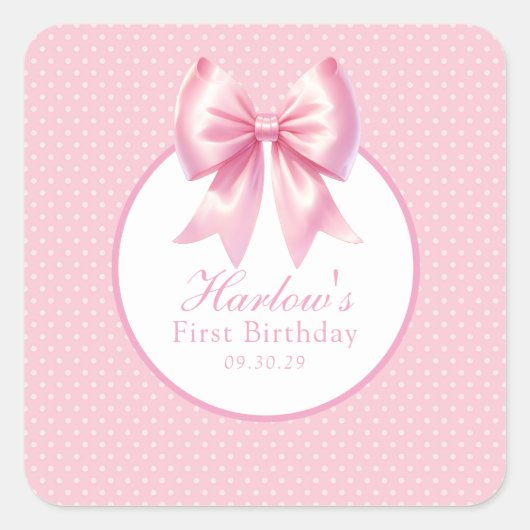 Extravagant One Pink Coquette Bow Geburtstag Quadratischer Aufkleber (Vorderseite)