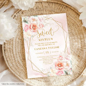 Extravagant Pastel Pink Sage Gold Floral Sweet 16 Einladung