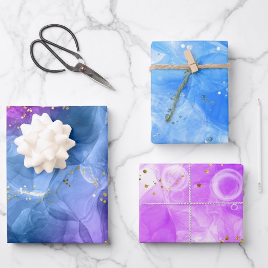 Extravagant Pink Blue Alcohol Ink Art Geschenkpapier Set (Vorderseite)