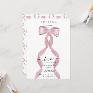 Extravagant Pink Bow Girly Kindergeburtstag Einlad Einladung
