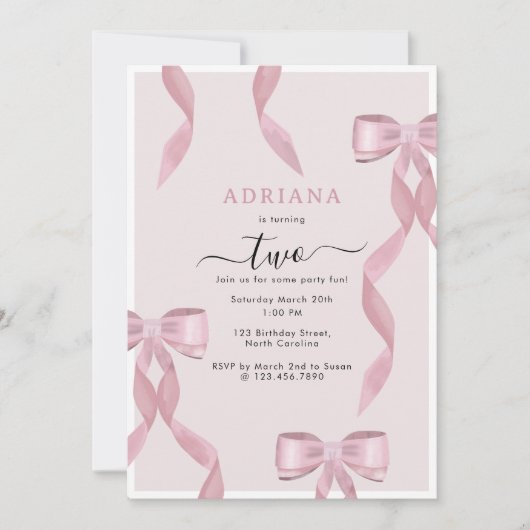 Extravagant Pink Bow Thema Girly Birthday Einladun Einladung (Vorderseite)