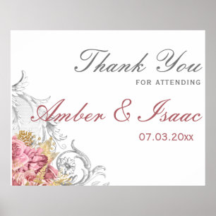 Extravagant Pink Floral Wedding Vielen Dank Poster