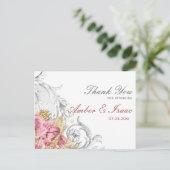 Extravagant Pink Floral Wedding Vielen Dank Postkarte (Stehend Vorderseite)
