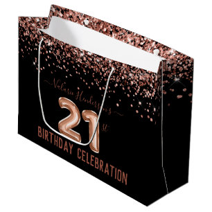 Extravagant Pink Glitzer 21. Geburtstag Große Ges Geschenktüte