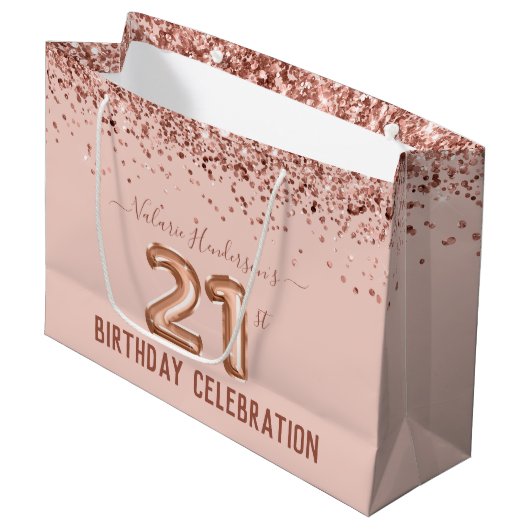 Extravagant Pink Glitzer 21. Geburtstag Große Gesc Geschenktüte (Vorderseite Schrägansicht)