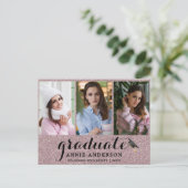 Extravagant Pink Glitzer 3 Foto Abschluss Einladun Postkarte (Stehend Vorderseite)
