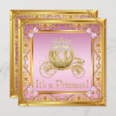 Extravagant Pink Gold Princess Kinderdusche Einlad Einladung (Vorne/Hinten)
