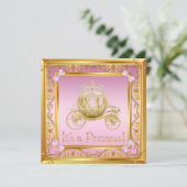 Extravagant Pink Gold Princess Kinderdusche Einlad Einladung (Stehend Vorderseite)