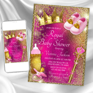 Extravagant Pink Gold Princess Kinderdusche Einlad Einladung