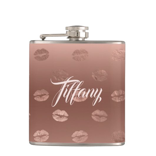 Extravagant Pink Kisses Flachmann (Vorderseite)