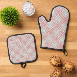 Extravagant Pink 'n Green Geometric Kariert Ofenhandschuh & Topflappen-Set