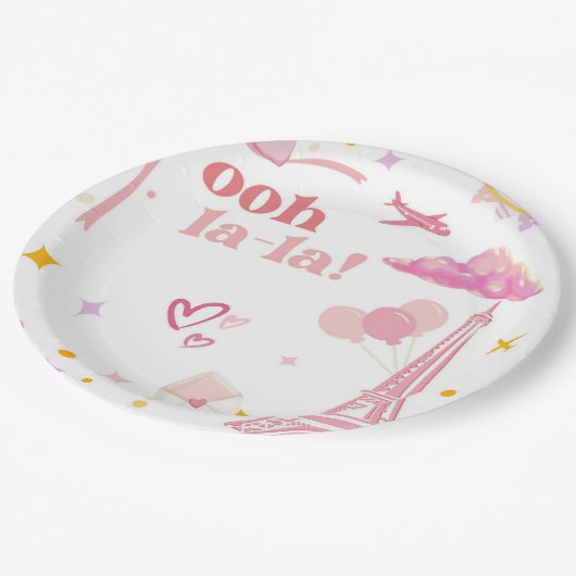 Extravagant Pink Paris Eiffel Tower Party Teller (Schrägansicht)