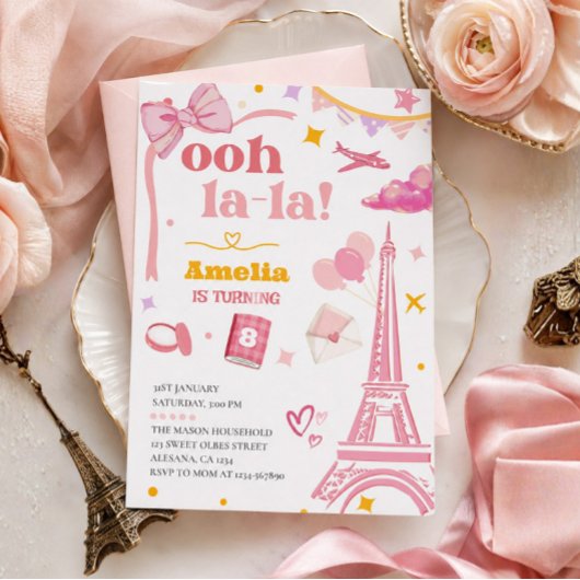 Extravagant Pink Paris Eiffelturm Einladung Gingha