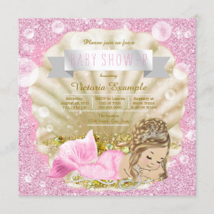 Extravagant Pink Pearl Mermaid Baby Dusche Einladung