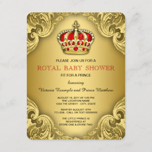 Extravagant Prince Baby Dusche Red and Gold Einladung