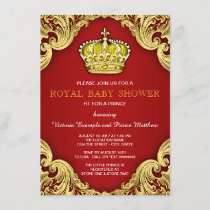 Extravagant Prince Baby Dusche Red and Gold Einladung