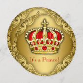 Extravagant Prince Baby Dusche Red and Gold Einladung (Vorne/Hinten)