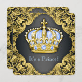 Extravagant Prince Baby Shower Blue Einladung (Vorne/Hinten)