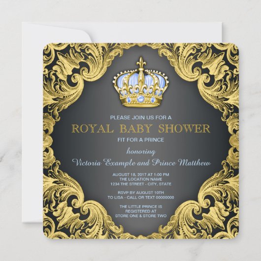Extravagant Prince Baby Shower Blue Einladung (Rückseite)