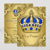Extravagant Prince Baby Shower Blue und Gold Einladung (Vorne/Hinten)