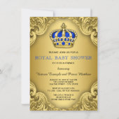 Extravagant Prince Baby Shower Blue und Gold Einladung (Rückseite)