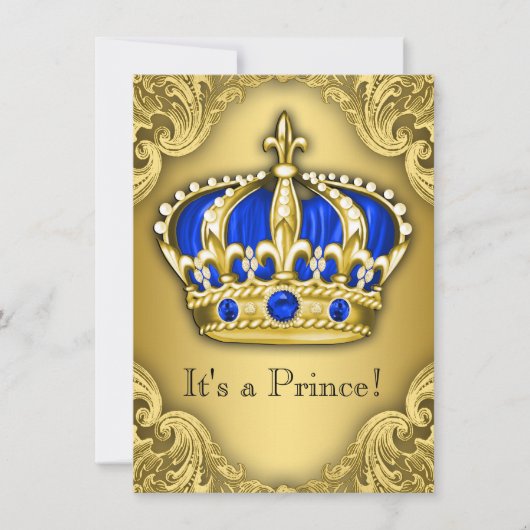 Extravagant Prince Baby Shower Blue und Gold Einladung (Vorderseite)