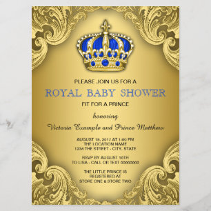 Extravagant Prince Baby Shower Blue und Gold Einladung