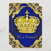 Extravagant Prince Baby Shower Blue und Gold Einladung (Vorne/Hinten)