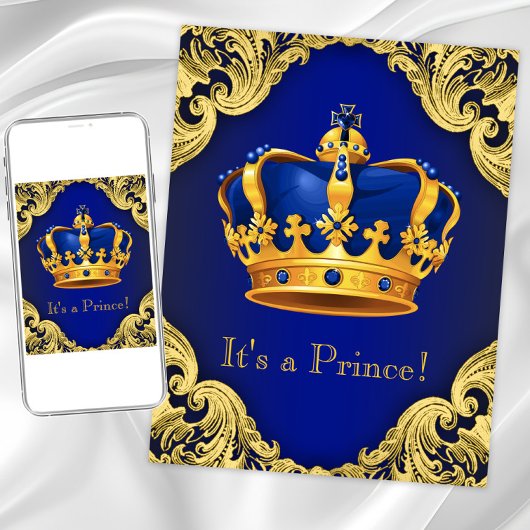 Extravagant Prince Baby Shower Blue und Gold Einladung
