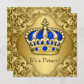 Extravagant Prince Baby Shower Blue und Gold Einladung (Vorne/Hinten)