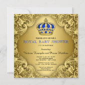 Extravagant Prince Baby Shower Blue und Gold Einladung (Rückseite)