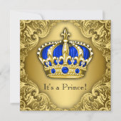 Extravagant Prince Baby Shower Blue und Gold Einladung (Vorderseite)