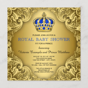 Extravagant Prince Baby Shower Blue und Gold Einladung