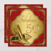 Extravagant Red Gold High Heel Fabulous 50. Geburt Einladung (Vorne/Hinten)