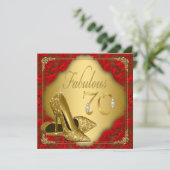 Extravagant Red Gold High Heel Fabulous 70. Geburt Einladung (Stehend Vorderseite)