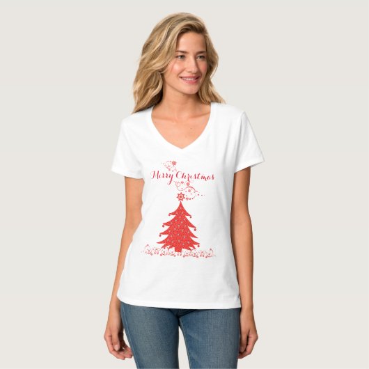 Extravagant Red Lace Frory Christmas Tree T-Shirt (Vorderseite Vollansicht)