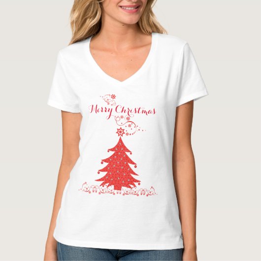 Extravagant Red Lace Frory Christmas Tree T-Shirt (Vorderseite)